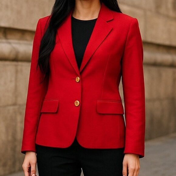 Harve Benard Red Linen Blazer Women's Size 8 Gold Button 2 Button Jacket Lined - Picture 1 of 11
